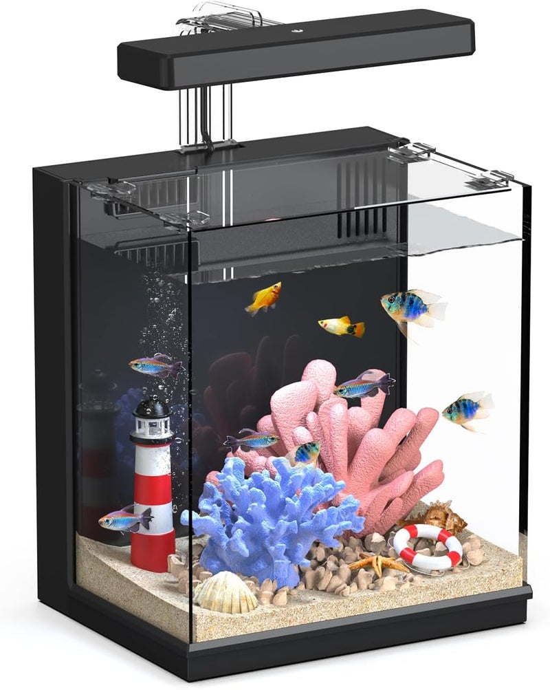 AQUASMITH Beta Fish Tank, 2 Gallon Betta Fish Aquariums with Filter & Light, for Men, Fish Tanks for Kids & Starter, Black - Image 1
